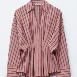 & Other Stories Fitted-Waist Cotton Shirt in Dusty Pink Stripes NWT